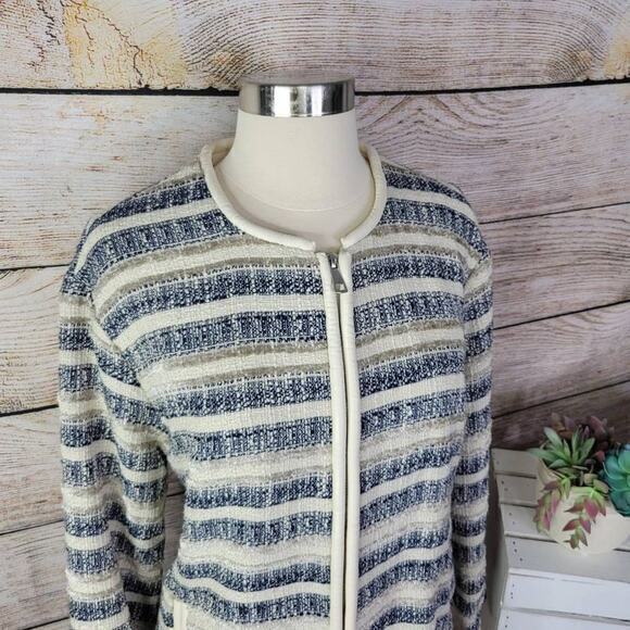 H&M Women's Stripe Polyester Full Zip Jacket Blue & Cream Size 8 - Picture 3 of 7